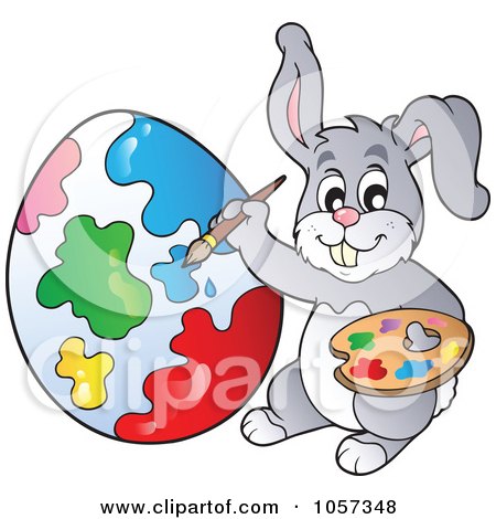 Royalty-Free Vector Clip Art Illustration of an Easter Bunny Painting An Egg by visekart