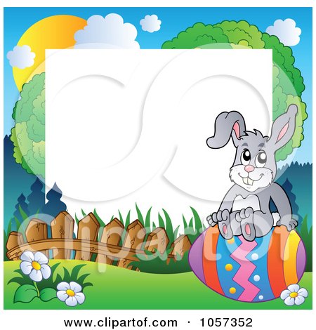 Royalty-Free Vector Clip Art Illustration of Frame Of An Easter Bunny Sitting On An Egg by visekart