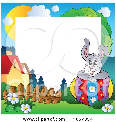 Royalty-Free Vector Clip Art Illustration of a Frame Of An Easter Bunny Resting On An Egg by visekart