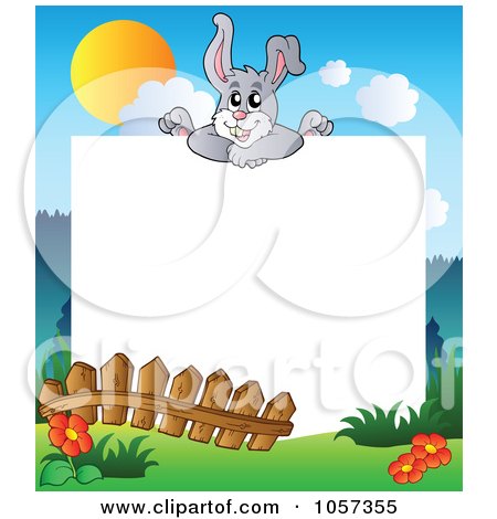 Royalty-Free Vector Clip Art Illustration of a Frame Of An Easter Bunny Over A Meadow by visekart