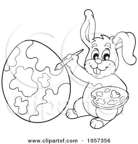 Royalty-Free Vector Clip Art Illustration of an Outlined Easter Bunny Painting An Egg by visekart
