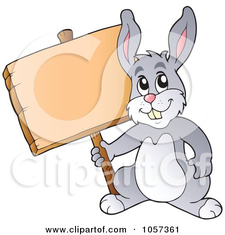 Royalty-Free Vector Clip Art Illustration of an Easter Bunny Holding A Blank Sign by visekart