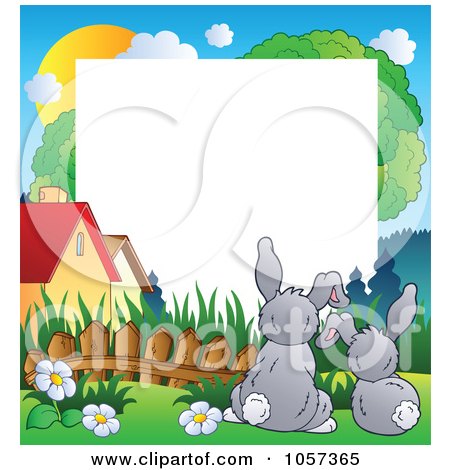 Royalty-Free Vector Clip Art Illustration of a Frame Of Two Easter Bunnies by visekart