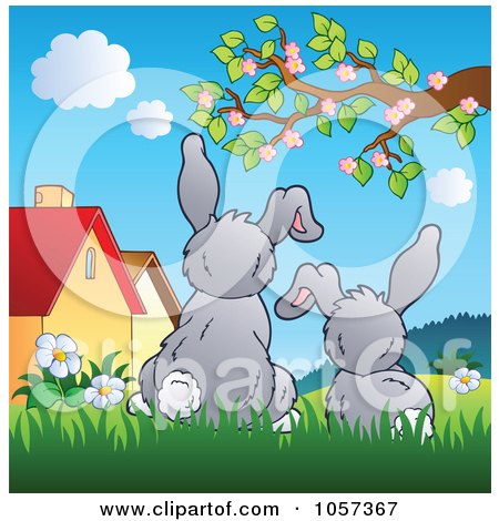 Royalty-Free Vector Clip Art Illustration of Two Bunnies Under A Spring Branch by visekart