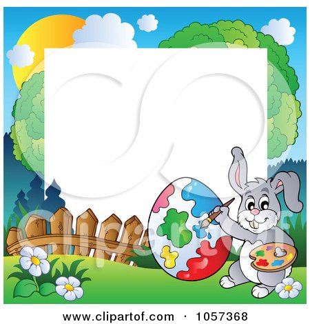 Royalty-Free Vector Clip Art Illustration of a Frame Of An Easter Bunny Painting An Egg by visekart