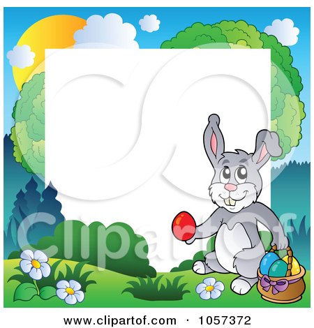 Royalty-Free Vector Clip Art Illustration of a Frame Of An Easter Bunny With A Basket Of Eggs by visekart