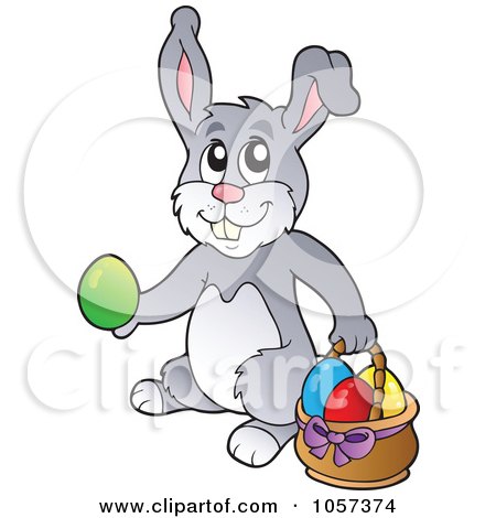 Royalty-Free Vector Clip Art Illustration of an Easter Bunny With A Basket Of Eggs by visekart