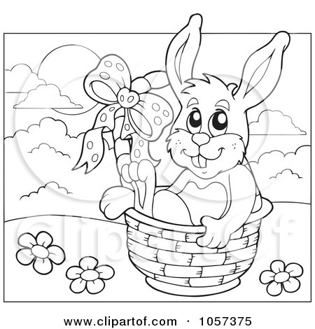 Royalty-Free Vector Clip Art Illustration of an Outlined Easter Bunny Sitting In A Basket by visekart