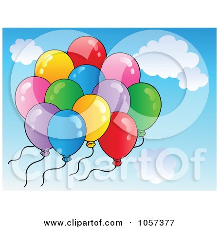 Royalty-Free Vector Clip Art Illustration of a Bunch Of Birthday Balloons Floating Away In A Sky by visekart