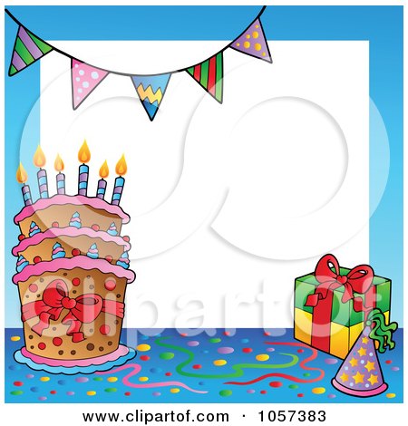 Royalty-Free Vector Clip Art Illustration of a Birthday Frame Of A Cake With A Party Hat And Gift by visekart