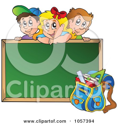 Royalty-Free Vector Clip Art Illustration of a School Children Looking Over A Blank Chalk Board by visekart