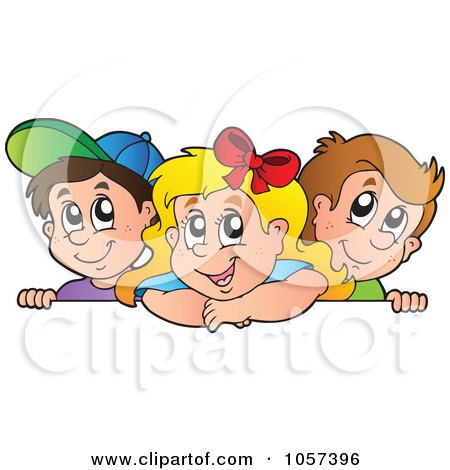 Royalty-Free Vector Clip Art Illustration of Children Over An Edge Of A Blank Sign by visekart