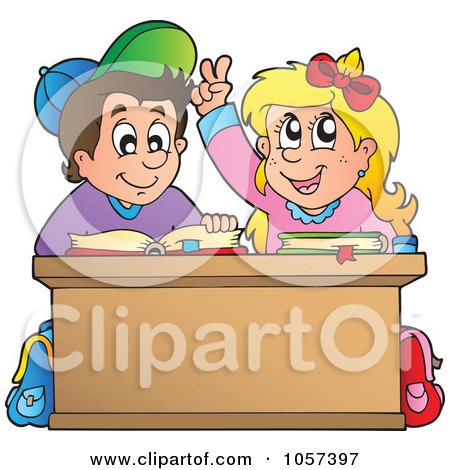 Royalty-Free Vector Clip Art Illustration of a School Boy And Girl Studying At A Desk by visekart