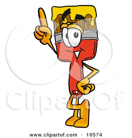 Clipart Picture of a Paint Brush Mascot Cartoon Character Pointing Upwards by Mascot Junction