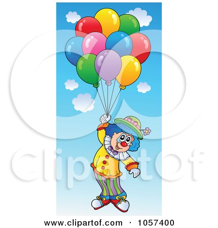 Royalty-Free Vector Clip Art Illustration of a Circus Clown Floating With Balloons by visekart