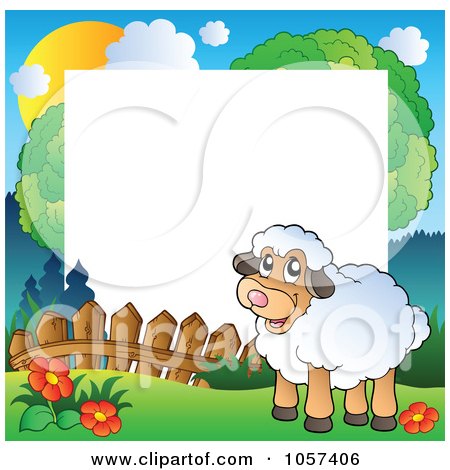Royalty-Free Vector Clip Art Illustration of a Frame Of A Farmyard Sheep In A Spring Meadow by visekart