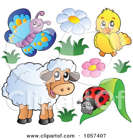 Royalty-Free Vector Clip Art Illustration of a Digital Collage Of A Butterfly, Bird, Ladybug And Sheep by visekart