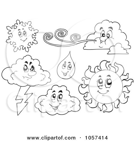 Royalty-Free Vector Clip Art Illustration of a Digital Collage Of Outlined Weather Characters by visekart