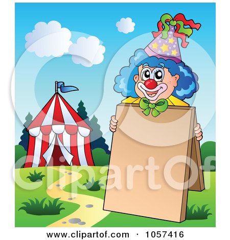 Royalty-Free Vector Clip Art Illustration of a Circus Clown With A Blank Sign Board by visekart
