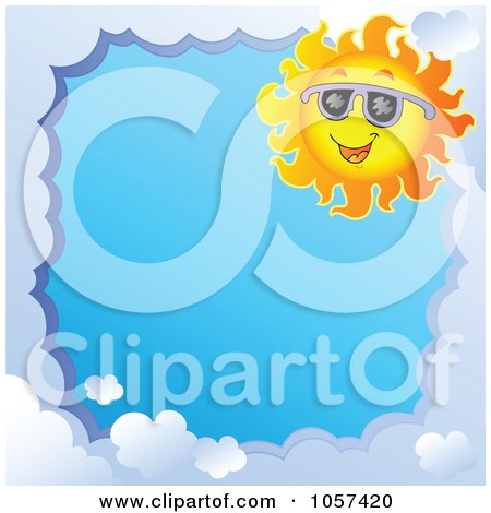 Royalty-Free Vector Clip Art Illustration of a Cloud Frame And A Sun Wearing Shades Around Blue Sky by visekart