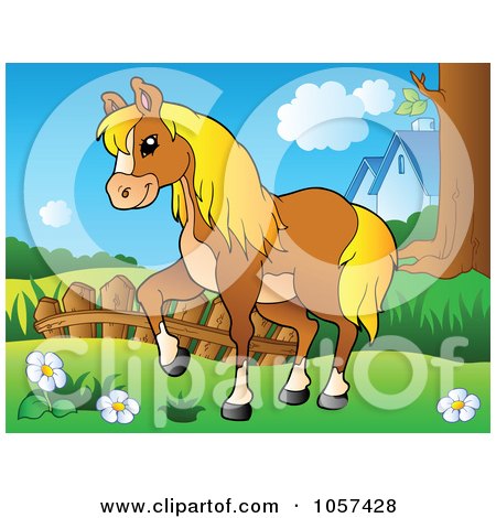Royalty-Free Vector Clip Art Illustration of a Farm Horse Walking In A Pasture by visekart