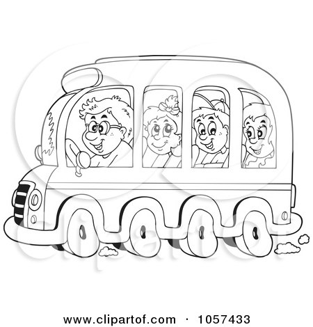 Royalty-Free Vector Clip Art Illustration of a Coloring Page Outline Of Kids On A School Bus by visekart