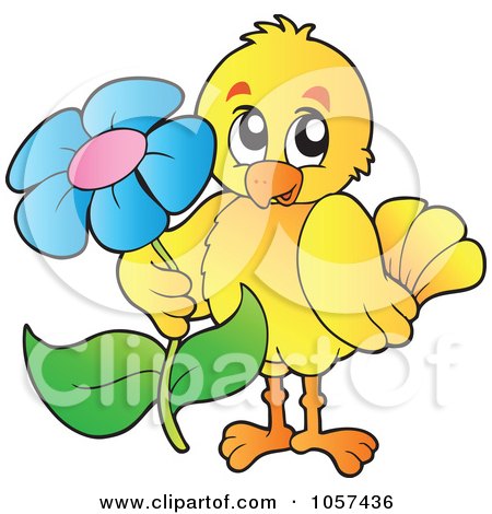 Royalty-Free Vector Clip Art Illustration of a Yellow Chick Holding A Flower by visekart