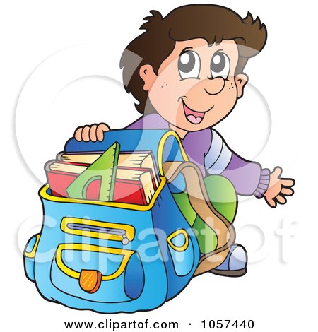 Royalty-Free Vector Clip Art Illustration of an Excited School Boy Crouching By His Back Pack by visekart