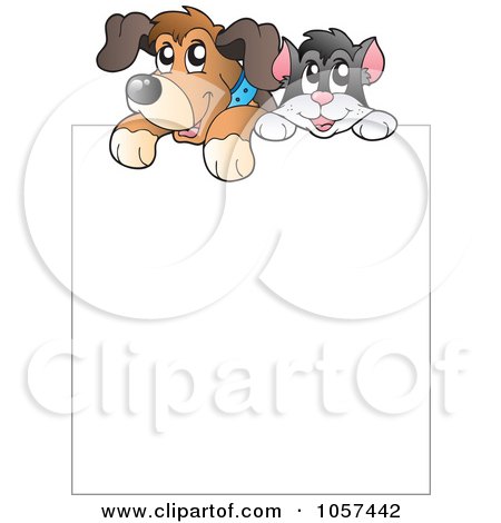 Royalty-Free Vector Clip Art Illustration of a Shelter Dog And Cat Over A Blank Sign by visekart