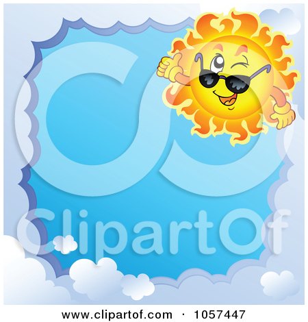 Royalty-Free Vector Clip Art Illustration of a Cloud Frame And A Sun Winking And Wearing Shades Around Blue Sky by visekart
