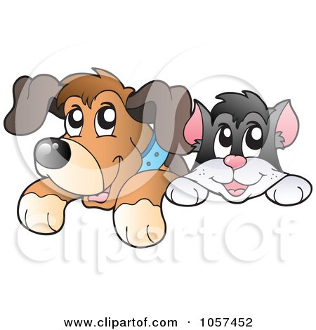 Royalty-Free Vector Clip Art Illustration of a Cat And Dog Looking Over A Blank Board by visekart
