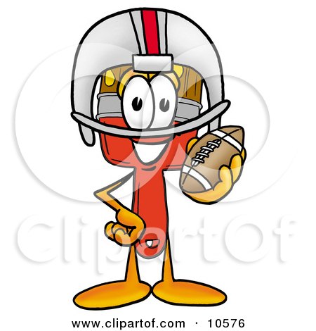 Clipart Picture of a Paint Brush Mascot Cartoon Character in a Helmet, Holding a Football by Mascot Junction