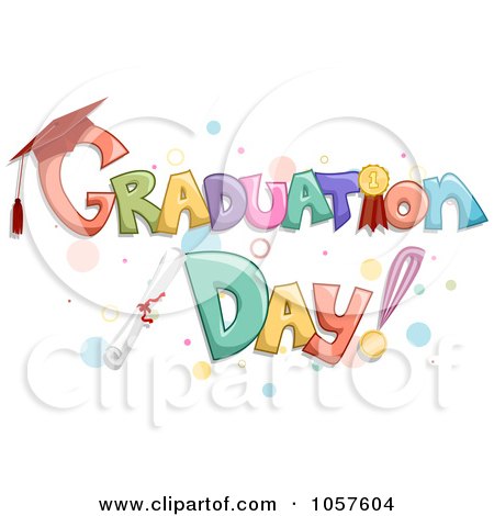 Royalty-Free Vector Clip Art Illustration of Graduation Day Text With A Diploma And Bubbles by BNP Design Studio