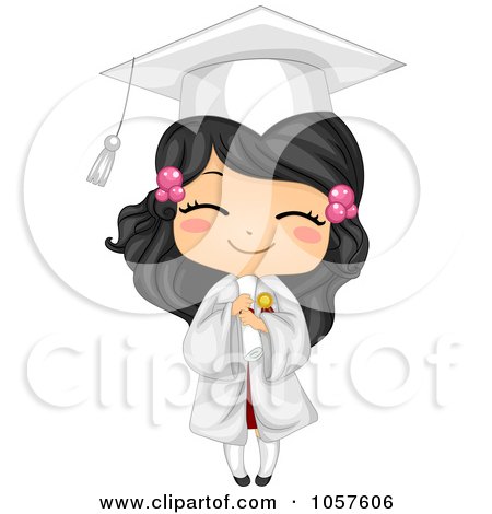 Royalty-Free Vector Clip Art Illustration of a Cute Graduate Girl Holding Her Diploma And Smiling by BNP Design Studio