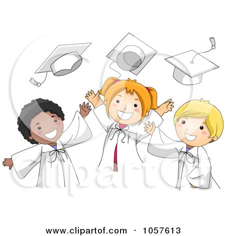 Royalty-Free Vector Clip Art Illustration of Graduate Kids Tossing Their Caps by BNP Design Studio