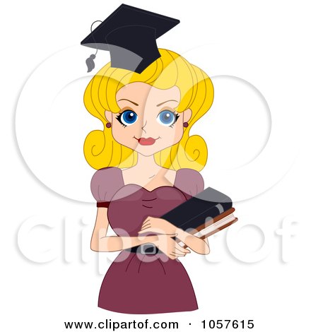 Royalty-Free Vector Clip Art Illustration of a Blond Graduation Pinup Woman Carrying Books by BNP Design Studio