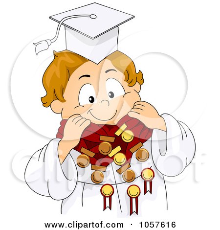 Royalty-Free Vector Clip Art Illustration of a Graduate Boy Wearing A Lot Of Medals by BNP Design Studio
