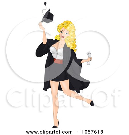 Royalty-Free Vector Clip Art Illustration of a Blond Pinup Woman Tossing Her Graduation Cap by BNP Design Studio