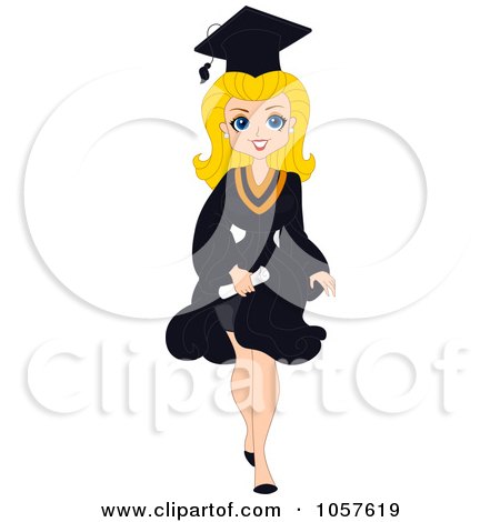 Royalty-Free Vector Clip Art Illustration of a Blond Graduation Pinup Woman Walking by BNP Design Studio