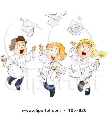 Royalty-Free Vector Clip Art Illustration of Three Graduate Kids Tossing Their Caps by BNP Design Studio