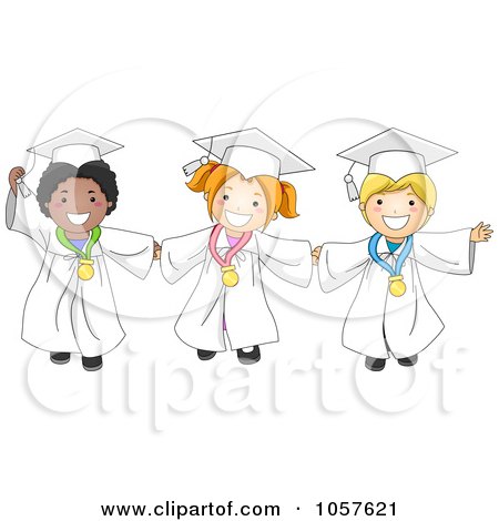 Royalty-Free Vector Clip Art Illustration of Graduate Kids Holding Hands And Wearing Medals by BNP Design Studio
