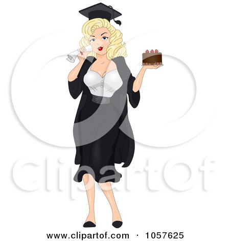 Royalty-Free Vector Clip Art Illustration of a Blond Graduation Pinup Woman Holding A Cake by BNP Design Studio