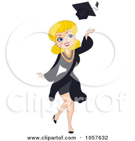 Royalty-Free Vector Clip Art Illustration of a Blond Graduation Pinup Woman Tossing Her Cap by BNP Design Studio