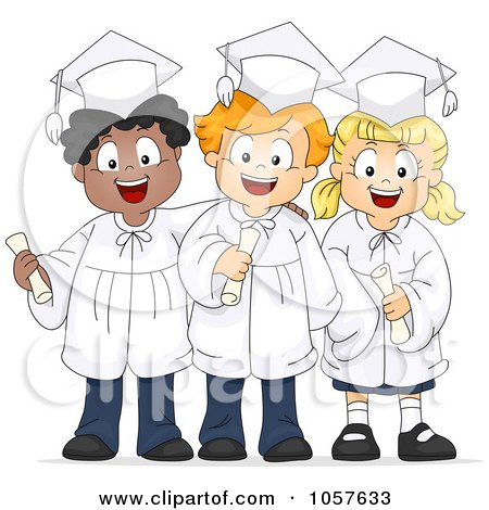 Royalty-Free Vector Clip Art Illustration of Three Graduate Kids Holding Their Diplomas by BNP Design Studio