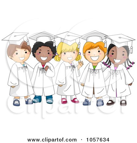 Royalty-Free Vector Clip Art Illustration of Happy Diverse Graduate Kids by BNP Design Studio