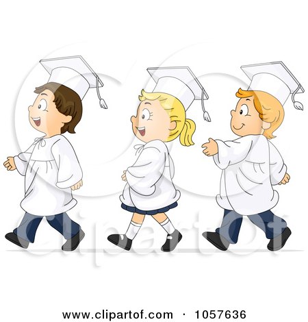 Royalty-Free Vector Clip Art Illustration of Three Graduate Kids Walking by BNP Design Studio