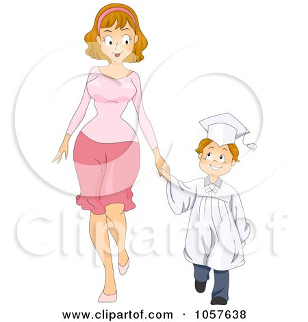 Royalty-Free Vector Clip Art Illustration of a Graduate Boy Holding Hands With His Mom by BNP Design Studio