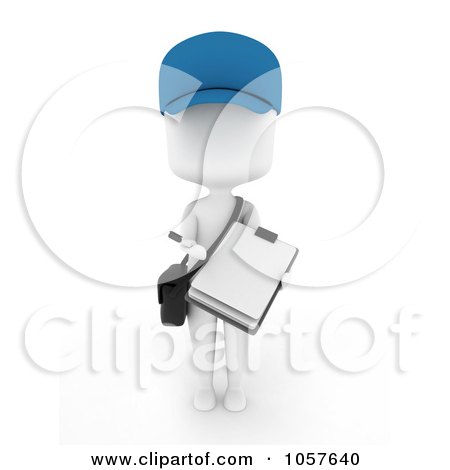 Royalty-Free CGI Clip Art Illustration of a 3d Ivory Delivery Man Waiting For A Signature by BNP Design Studio
