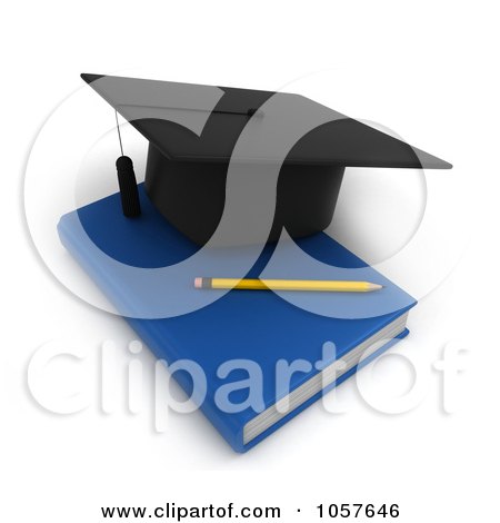 Royalty-Free CGI Clip Art Illustration of a 3d Graduation Cap And A Pencil On A Book by BNP Design Studio