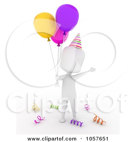Royalty-Free CGI Clip Art Illustration of a 3d Ivory Man Celebrating A Birthday by BNP Design Studio